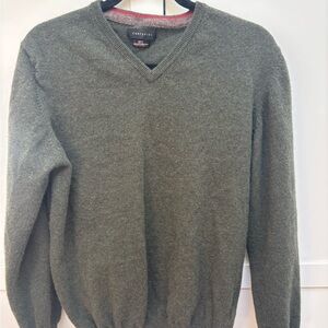 Cortefiel Men's Geelong Lambswool Australian Wool Olive V-Neck Sweater XXL
